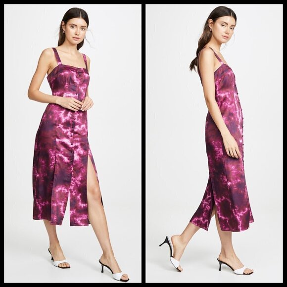 💕CINQ A SEPT💕 Tie Dye Alexa Satin Midi Dress - Picture 3 of 16